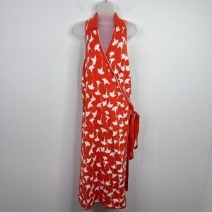 Diane Von Furstenberg X Target Dress Womens 2X Orange Floral Knit‎ Wrap Business